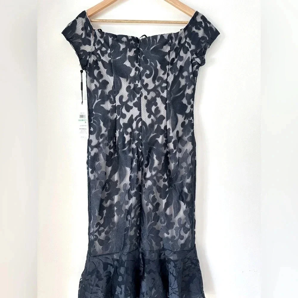 Calvin Klein Off-The-Shoulder Lace Trumpet Evening Midi Dress - Picture 7 of 10